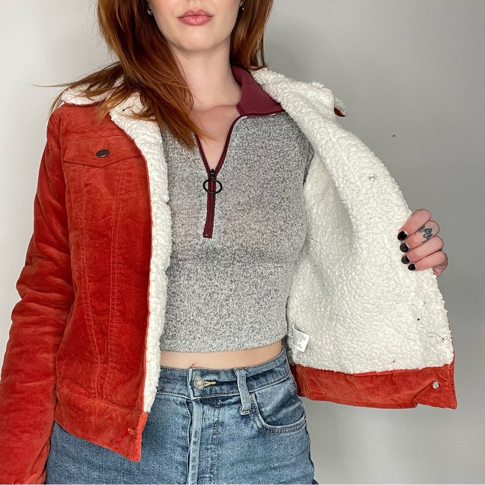 Forever 21 Orange Fuzzy Lined Button Up Winter Jacket, Women's Size Small - Picture 2 of 14